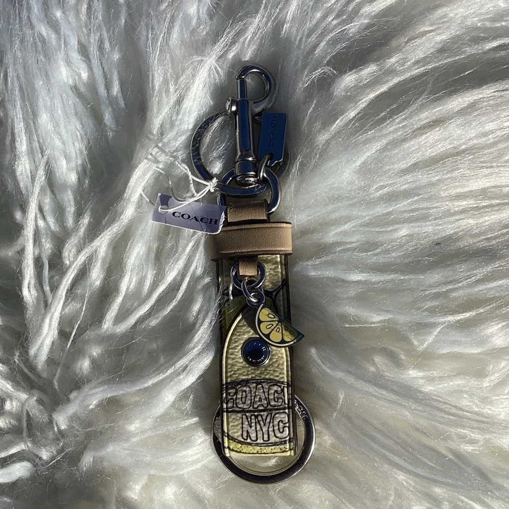 NWT Coach Trigger Snap Yellow Lemon Keychain Bag Charm with Silver Accents